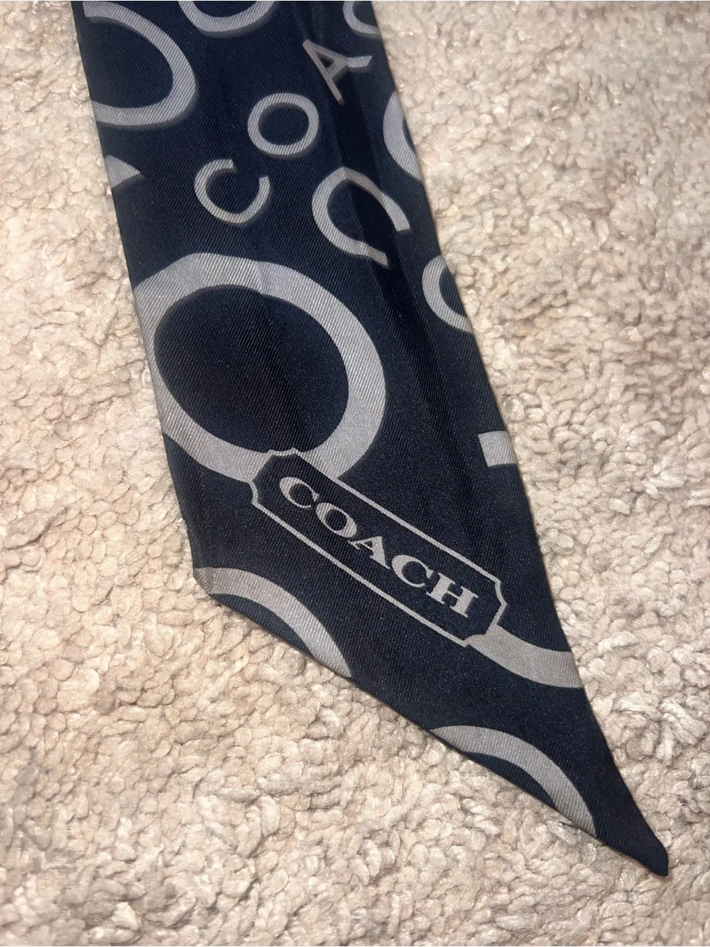 Coach Signature Logo Silk Skinny Scarf Bag Scarf Black and Gray